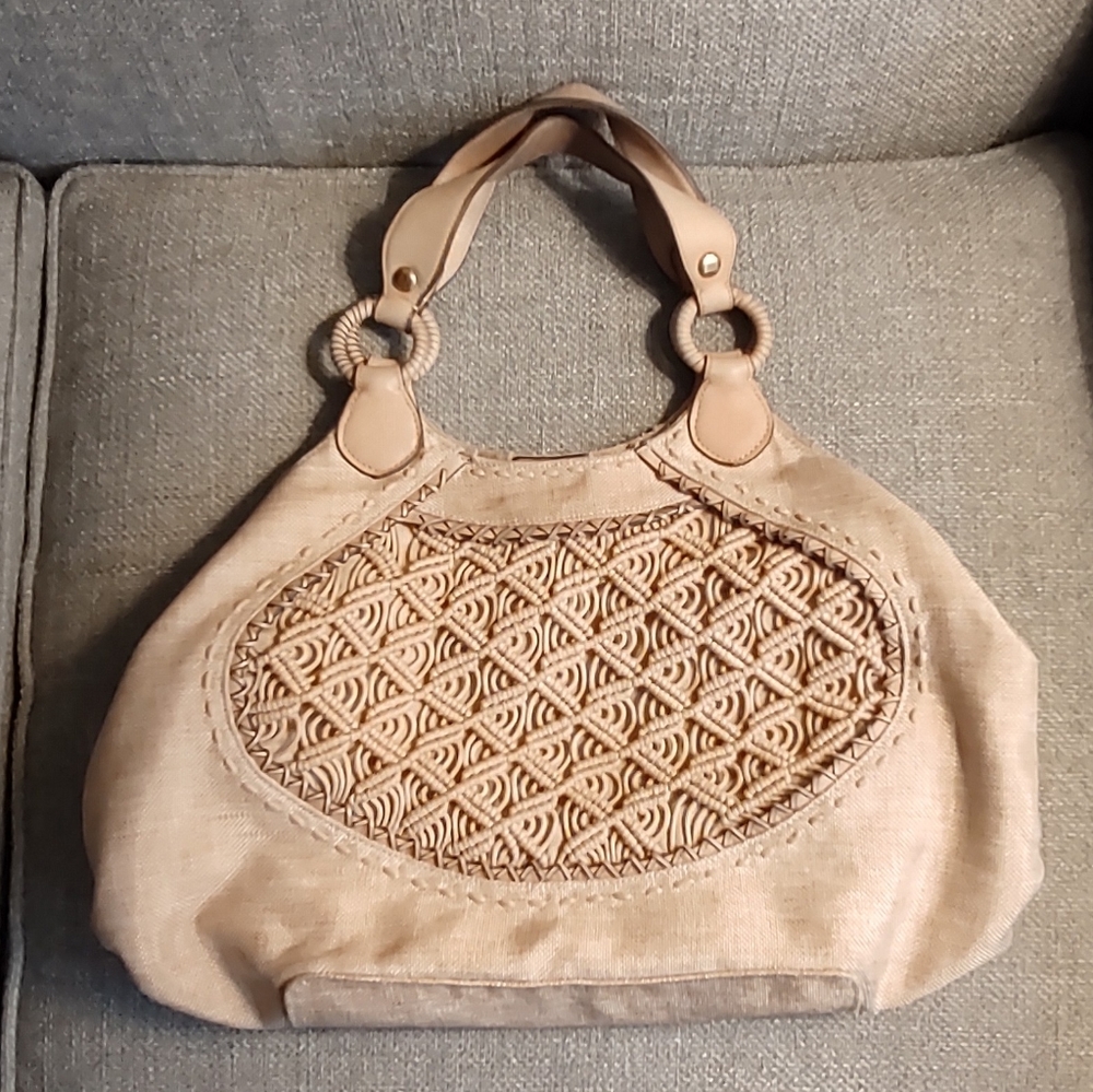 Cole Haan Beige Woven-Front Satchel - Picture 6 of 9